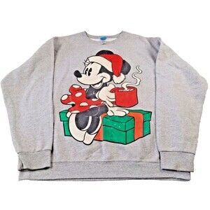 Disney Minny Mouse Sweatshirt Large Gray Graphic Crewneck Pullover